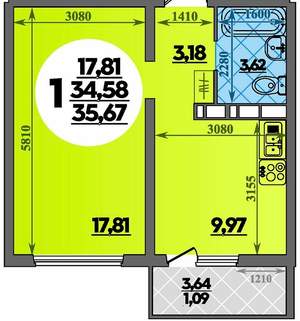1-к квартира, вторичка, 36м2, 8/18 этаж
