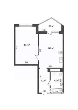 1-к квартира, вторичка, 43м2, 19/25 этаж