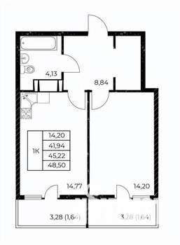1-к квартира, строящийся дом, 49м2, 12/25 этаж