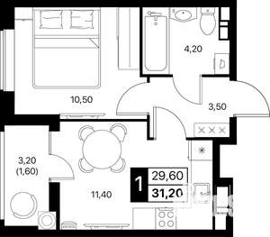 1-к квартира, вторичка, 31м2, 11/12 этаж