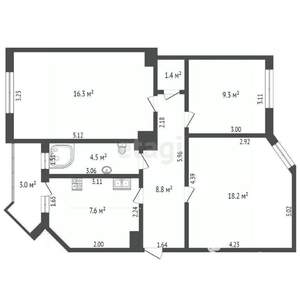 3-к квартира, вторичка, 67м2, 2/6 этаж
