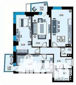 3-к квартира, вторичка, 79м2, 17/24 этаж