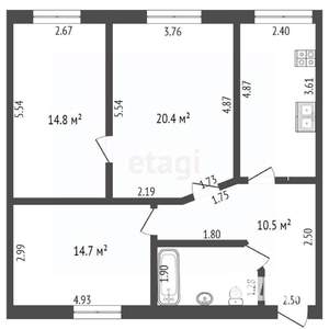 3-к квартира, вторичка, 55м2, 2/5 этаж