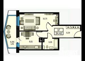 1-к квартира, вторичка, 36м2, 6/36 этаж