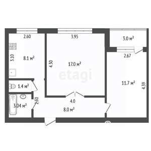 2-к квартира, вторичка, 49м2, 7/9 этаж