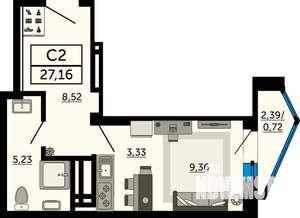 Студия квартира, вторичка, 27м2, 9/24 этаж