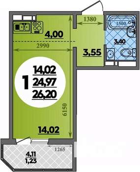Студия квартира, строящийся дом, 26м2, 17/17 этаж