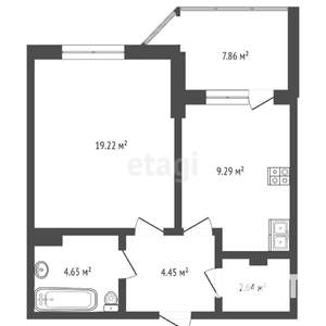 1-к квартира, вторичка, 45м2, 17/19 этаж