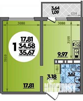 1-к квартира, вторичка, 36м2, 9/18 этаж