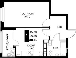 1-к квартира, вторичка, 38м2, 13/20 этаж