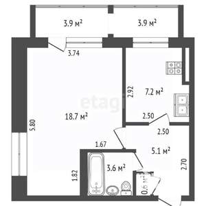 1-к квартира, вторичка, 39м2, 3/9 этаж