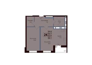 2-к квартира, вторичка, 54м2, 5/25 этаж