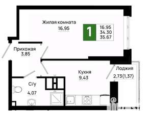 1-к квартира, вторичка, 36м2, 22/25 этаж