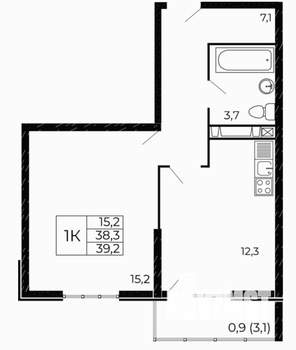 1-к квартира, вторичка, 39м2, 2/18 этаж