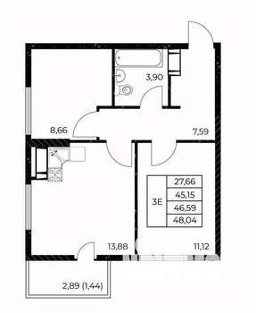 2-к квартира, строящийся дом, 48м2, 24/25 этаж