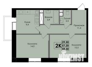 2-к квартира, вторичка, 58м2, 16/22 этаж