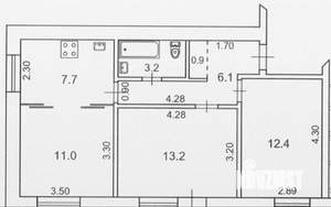 3-к квартира, вторичка, 57м2, 8/9 этаж