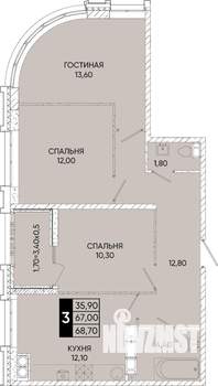 3-к квартира, вторичка, 69м2, 13/24 этаж