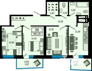 3-к квартира, вторичка, 69м2, 16/31 этаж