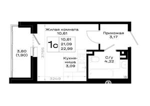 Студия квартира, вторичка, 23м2, 2/20 этаж