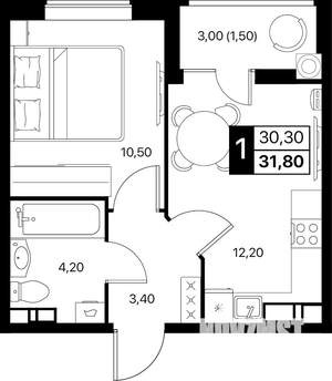 1-к квартира, вторичка, 32м2, 3/12 этаж