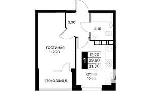 1-к квартира, вторичка, 32м2, 2/12 этаж