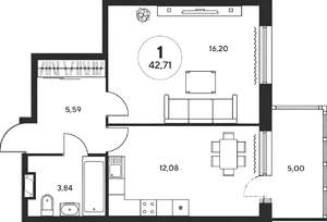2-к квартира, вторичка, 43м2, 19/20 этаж