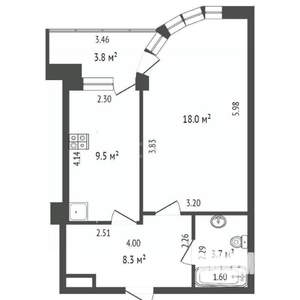 1-к квартира, вторичка, 43м2, 2/22 этаж
