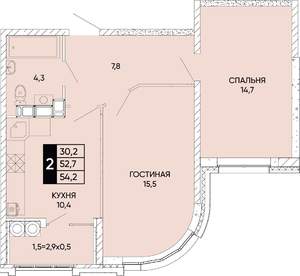 2-к квартира, вторичка, 54м2, 16/22 этаж