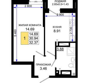 1-к квартира, вторичка, 32м2, 2/25 этаж