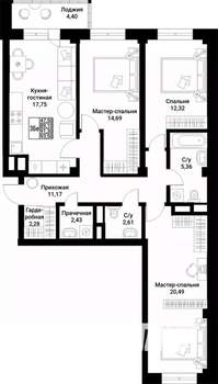 3-к квартира, вторичка, 91м2, 5/10 этаж