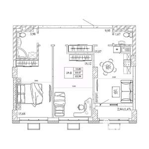 2-к квартира, строящийся дом, 69м2, 7/12 этаж