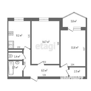 2-к квартира, вторичка, 54м2, 3/9 этаж