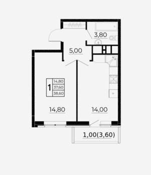1-к квартира, вторичка, 39м2, 13/24 этаж