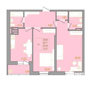 2-к квартира, вторичка, 71м2, 8/22 этаж