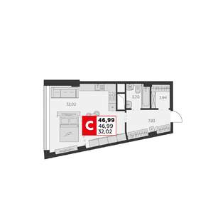 Студия квартира, строящийся дом, 47м2, 21/22 этаж