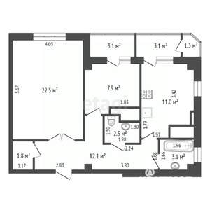 2-к квартира, вторичка, 64м2, 16/19 этаж