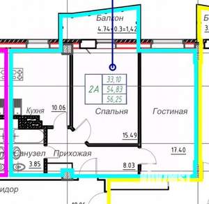 2-к квартира, вторичка, 59м2, 8/12 этаж