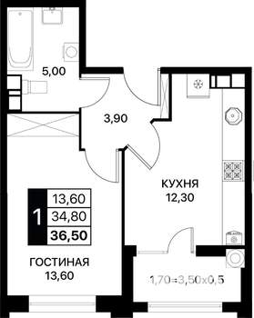 1-к квартира, вторичка, 37м2, 6/12 этаж