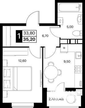 1-к квартира, вторичка, 35м2, 8/12 этаж
