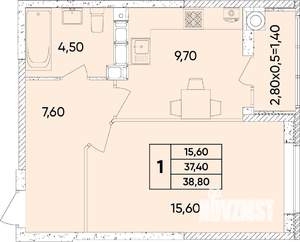 1-к квартира, вторичка, 39м2, 7/12 этаж