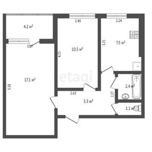 2-к квартира, вторичка, 52м2, 3/16 этаж