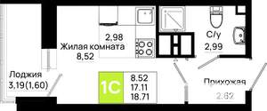 Студия квартира, вторичка, 19м2, 21/25 этаж