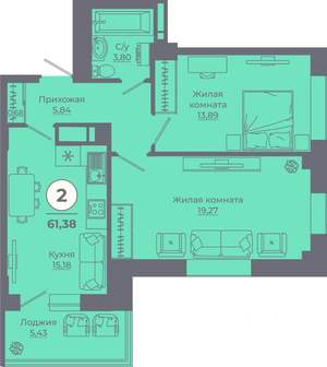2-к квартира, вторичка, 61м2, 24/25 этаж