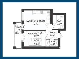 1-к квартира, вторичка, 45м2, 6/8 этаж