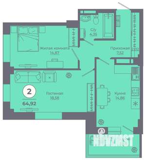 2-к квартира, вторичка, 65м2, 14/25 этаж
