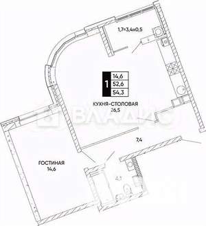 1-к квартира, вторичка, 54м2, 11/20 этаж