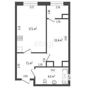 1-к квартира, вторичка, 45м2, 24/24 этаж