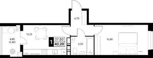 1-к квартира, вторичка, 40м2, 6/20 этаж