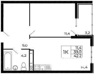 1-к квартира, вторичка, 41м2, 2/19 этаж